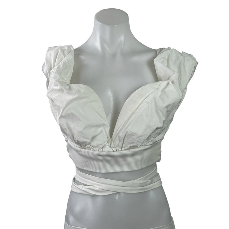 Zara Women's White Sleeveless Sweetheart Tie Wrap Blouse Crop Top Size M