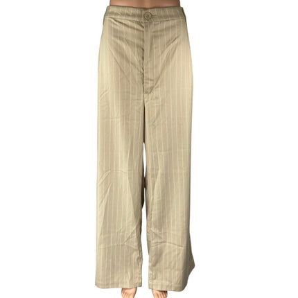 NEW H&M Divided Beige Tan Striped High Waist Wide Leg Trousers Dress Pants XXL