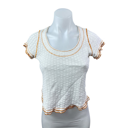 Free People Garner White Coral Stitch Floral Short Sleeve T Shirt Tee Top Size S