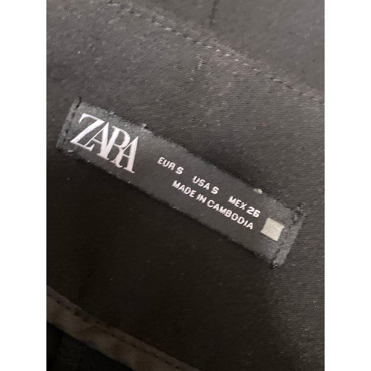 Zara Black Pleated High Rise Loose Straight Wide Leg Trousers Dress Pants Size S