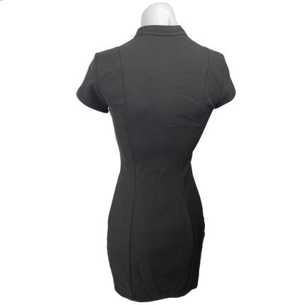 Zara Black Short Sleeve Tailored Mock Neck Zip Up Mini Bodycon Dress Size S