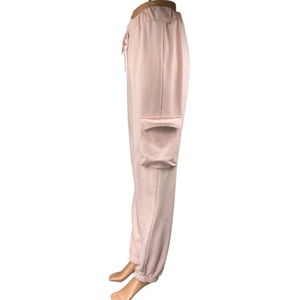 Superdown Women's Pink High Rise Drawstring Tapered Leg Cargo Jogger Pants Sz L