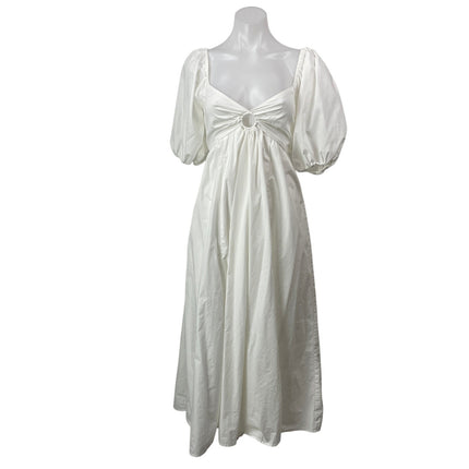 Abercrombie & Fitch Womens White Short Puff Sleeves O-Ring Smocked Midi Dress ST