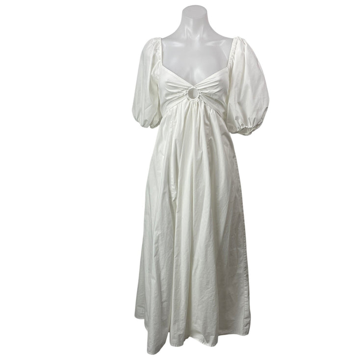 Abercrombie & Fitch Womens White Short Puff Sleeves O-Ring Smocked Midi Dress ST