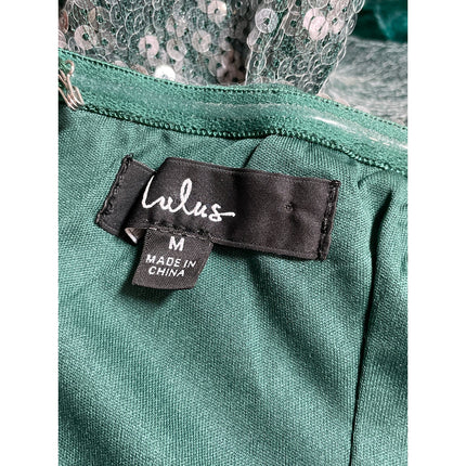 Lulus Especially Fabulous Emerald Sequin Feather Sleeveless Mini Bodycon Dress M