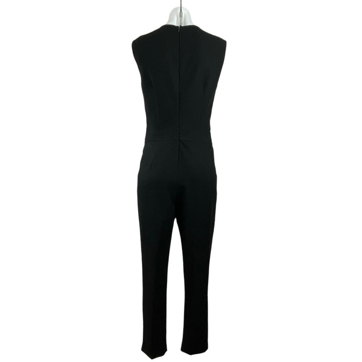Trina Turk Black Sleeveless V Neck Surplice Faux Wrap Pleated Jumpsuit Size 4