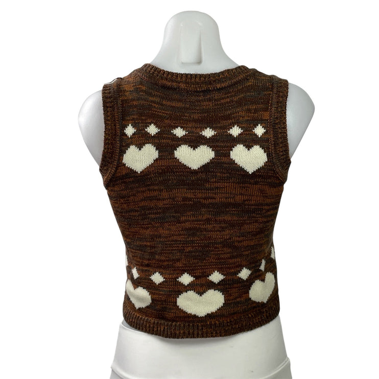 Cotton Emporium Brown Heart Diamond Print Sleeveless Tank Sweater Vest Size S