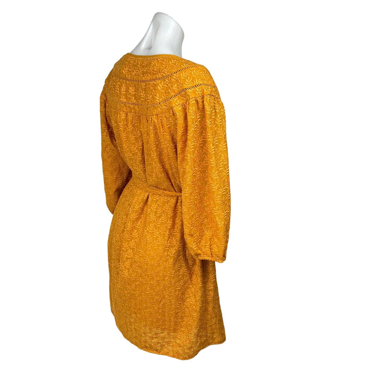 Anthropologie Daniel Rainn Treva Yellow Embroidered 3/4 Sleeve Mini Dress Sz XS