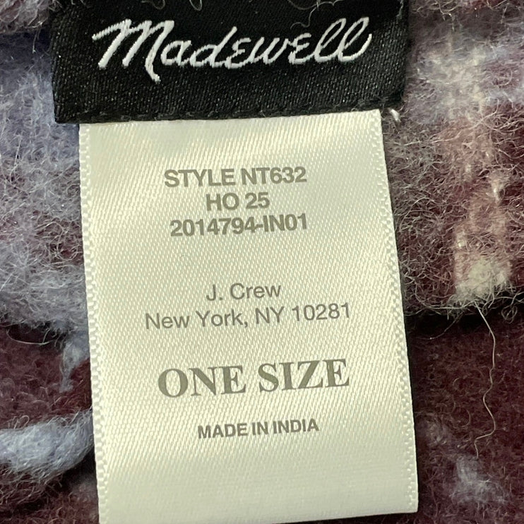 Madewell Women's Dark Pomegranate Plaid Alpaca Fringe Shawl Wrap Neck Scarf OS