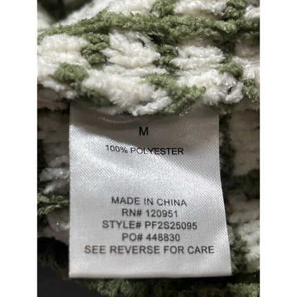 Pink Rose Green Floral Chenille Knit Long Sleeve Crew Neck Crop Sweater Top Sz M