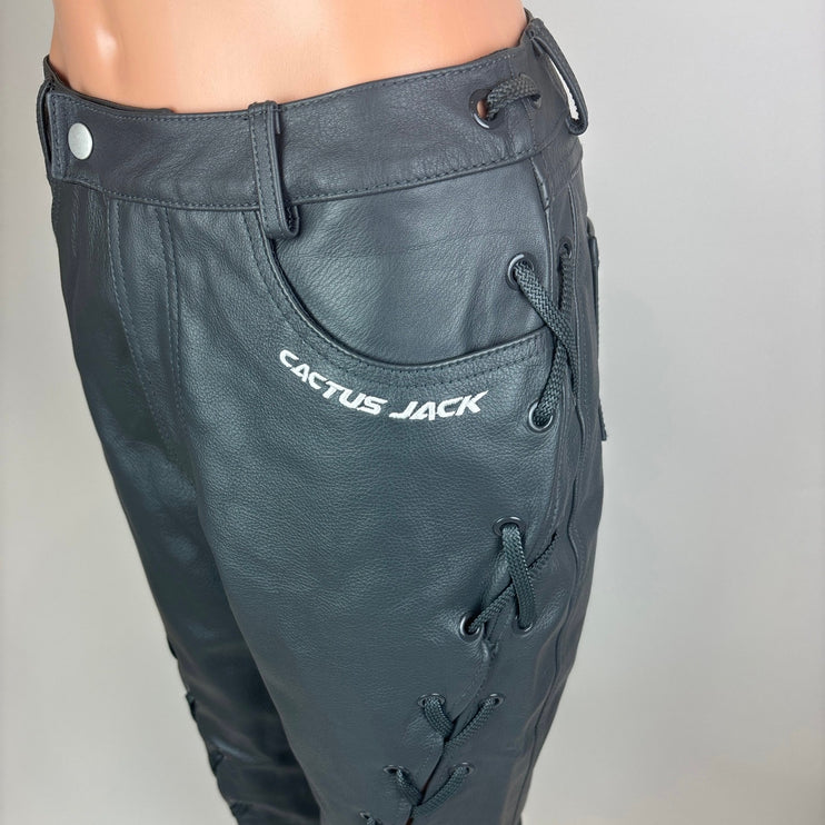 NEW $400 Nike Jordan x Travis Scott Cactus Jack Genuine Leather Moto Pants Sz 2