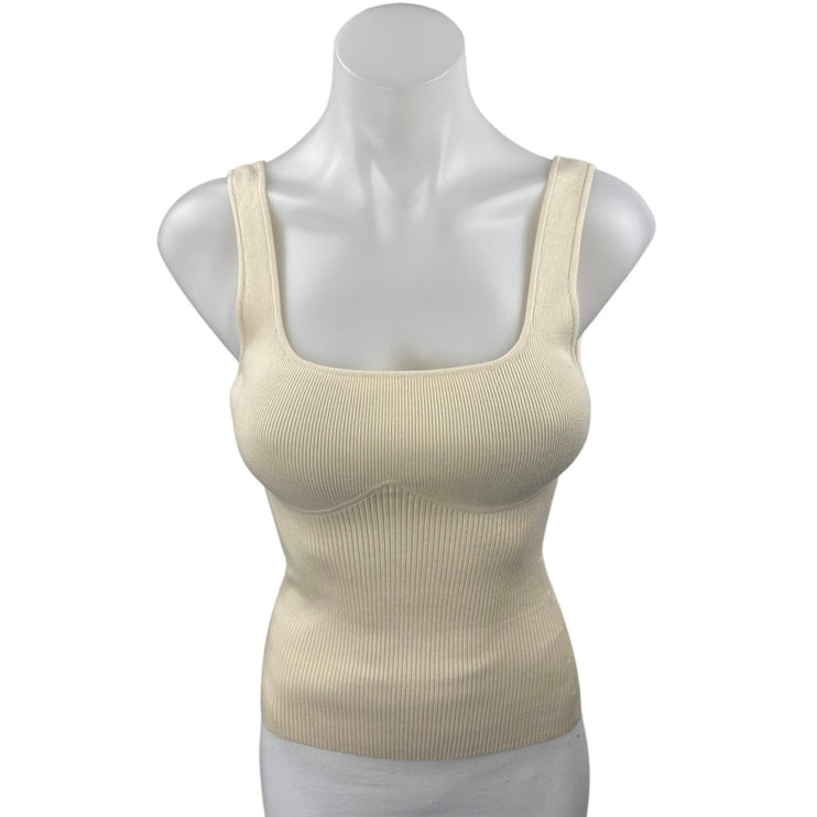 Ba&sh Women's Cream Sleeveless Ribbed Knit Square Neck Cami Tank Top Size S