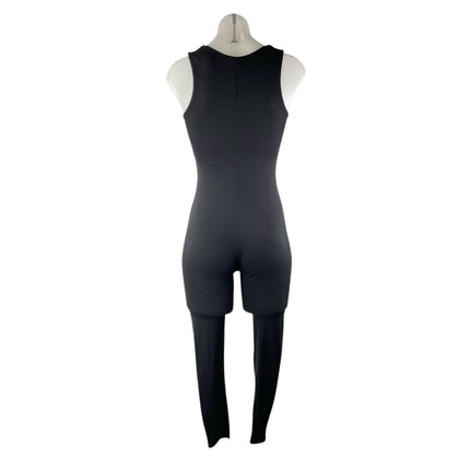 Qinsen Women's Black Sleeveless Square Neck Skinny Activewear Yoga Jumpsuit Sz S