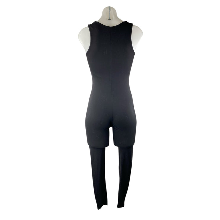 Qinsen Women's Black Sleeveless Square Neck Skinny Activewear Yoga Jumpsuit Sz S