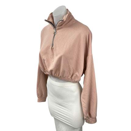 NEW Boohoo Women's Pink Mock Neck Long Sleeve Crop Sweater Sweatshirt Top Sz 10