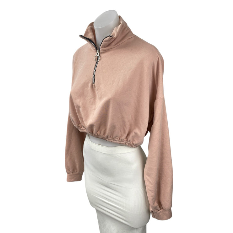 NEW Boohoo Women's Pink Mock Neck Long Sleeve Crop Sweater Sweatshirt Top Sz 10