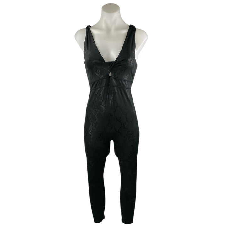 Fabletics Women's Black Snakeskin Twist Front Sleeveless Skinny Jumpsuit Size M