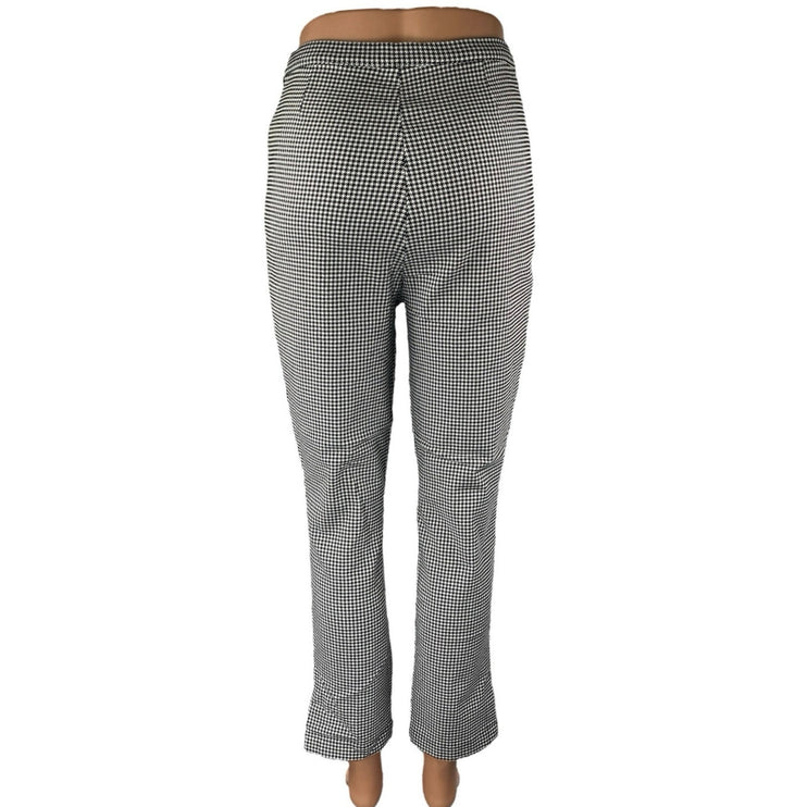Urban Outfitters Black Houndstooth High Rise Flare Slit Trousers Pants Size 10