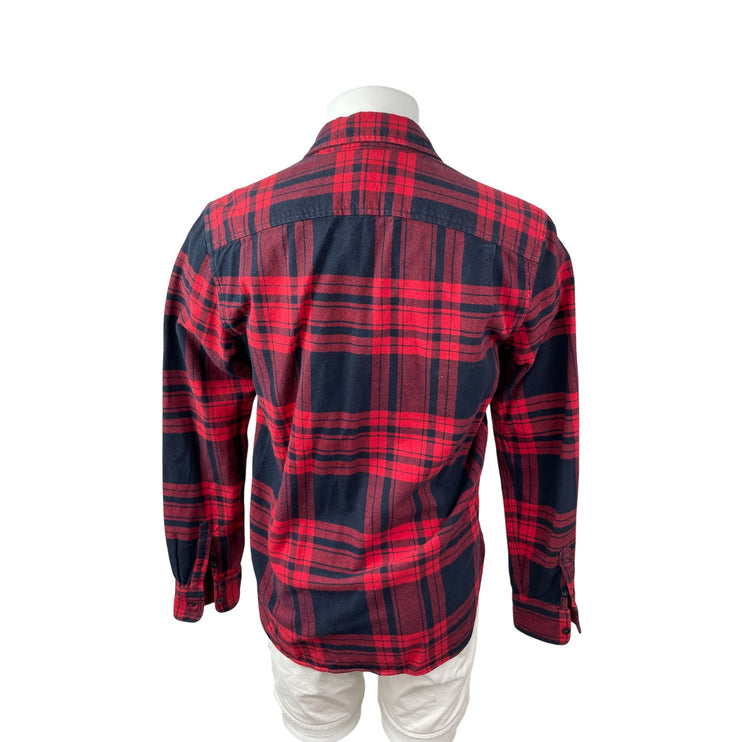 Gap Men's Red Plaid Flannel Long Sleeve Pocket Button Down Shirt Top Size M