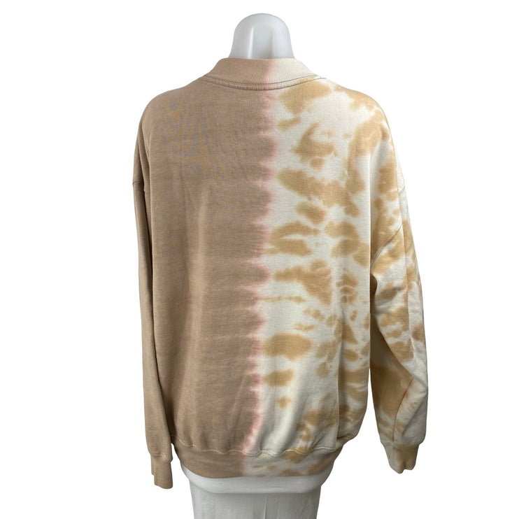 Neon Riot Women Beige Fleece Tie Dye Mock Neck Long Sleeve Sweatshirt Top Size L
