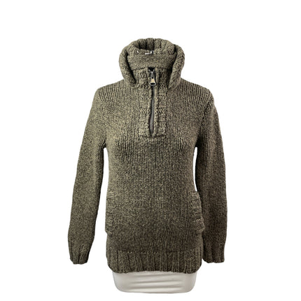 Superdry Co Women's Green Ribbed Knit Stand Collar 1/4 Zip Sweater Top Size S