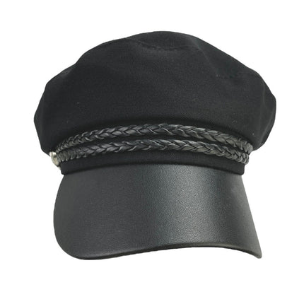 Women's Black Braided Leather Fashion Painter Newsboy Beret Cap Hat Size S