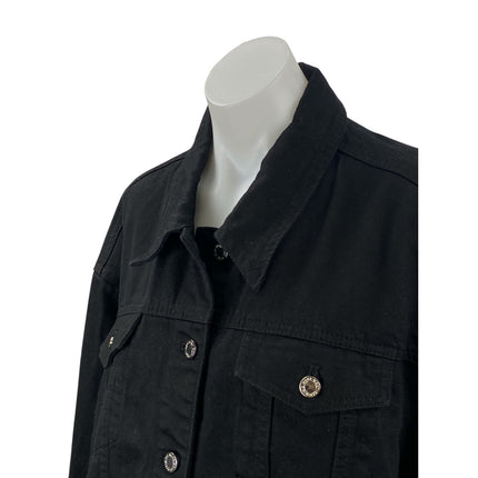 WeWoreWhat Women's Black Collared Long Sleeve Crop Boxy Denim Coat Jacket Size M