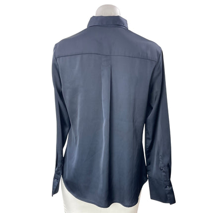 Banana Republic Women's Navy Blue Silk Satin Long Sleeve Button Down Shirt Top S