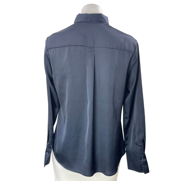 Banana Republic Women's Navy Blue Silk Satin Long Sleeve Button Down Shirt Top S