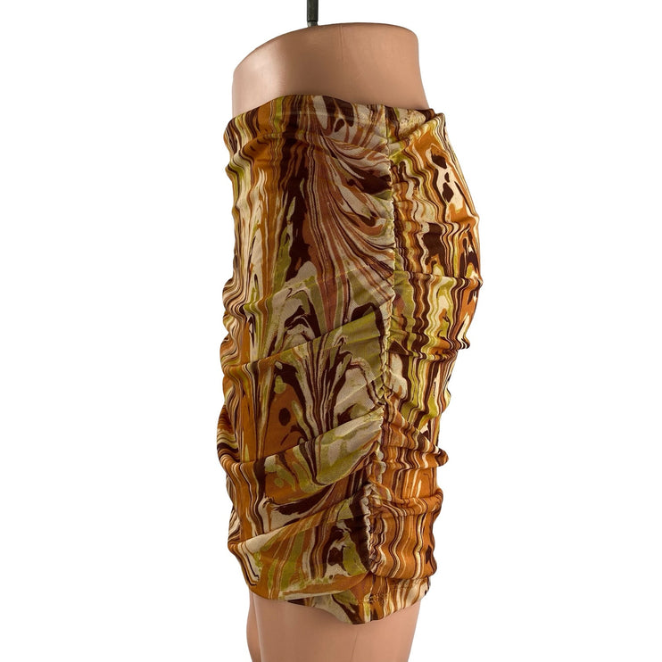 NEW Urban Outfitters Abstract Marble Ruched Retro Mini Pencil Bodycon Skirt Sz M