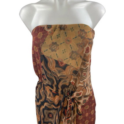 MISA Los Angeles Mariah Multicolor Floral Strapless Ruched Midi Tube Dress Sz S