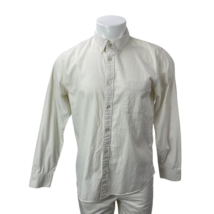 Everlane Men's Cream Long Sleeves Collared Casual Button Down Shirt Top Size L