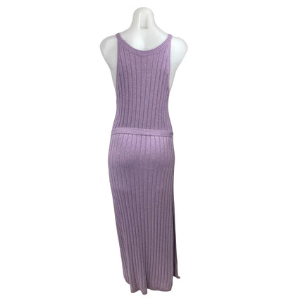 London Purple Wool Ribbed Sleeveless Side Slit Midi Tank Bodycon Sweater Dress M