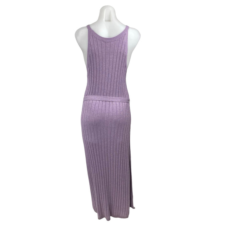 London Purple Wool Ribbed Sleeveless Side Slit Midi Tank Bodycon Sweater Dress M