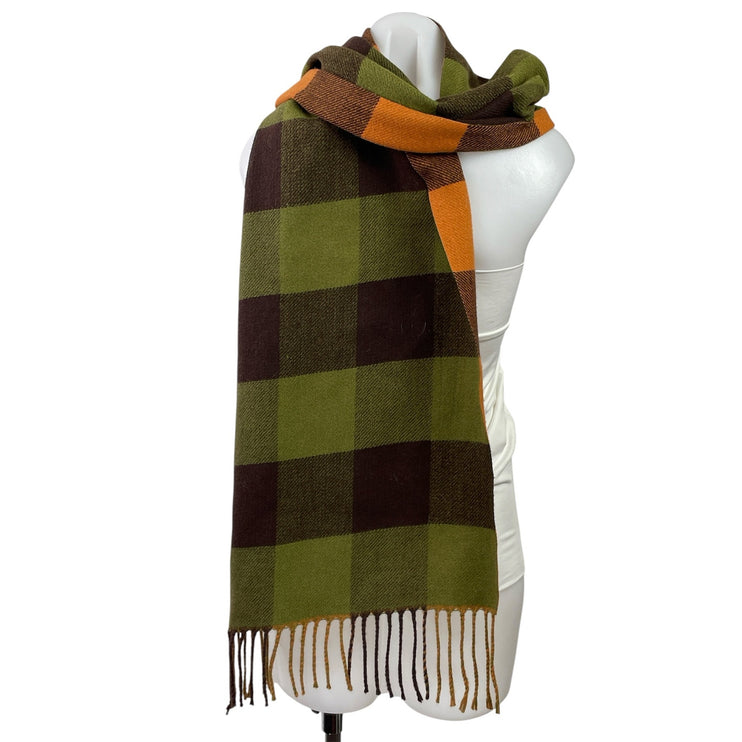 Elegant & Classic Unisex Green Check Gingham Fringe Shawl Wrap Neck Scarf OS
