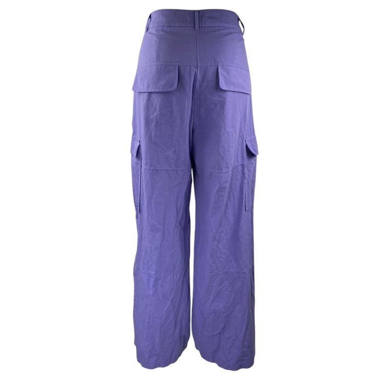 La Chocole Women's Purple High Waisted Wide Leg Trousers Cargo Pants Size 40