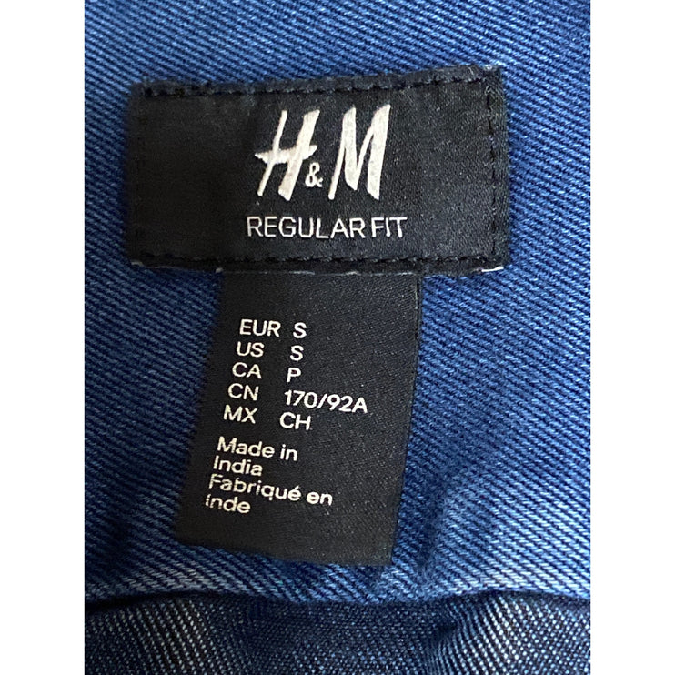 H&M Mens Blue Regular Fit Long Sleeve Chambray Denim Jean Button Up Shirt Size S