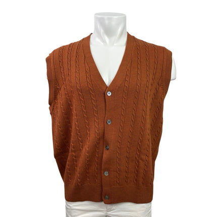 Viyella 100% Merino Wool Brown Cable Knit Button Down Cardigan Vest Tank Top XL