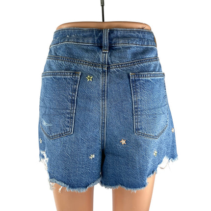 American Eagle Outfitters Blue Floral Embroidered Frayed Cutoff Denim Shorts 12