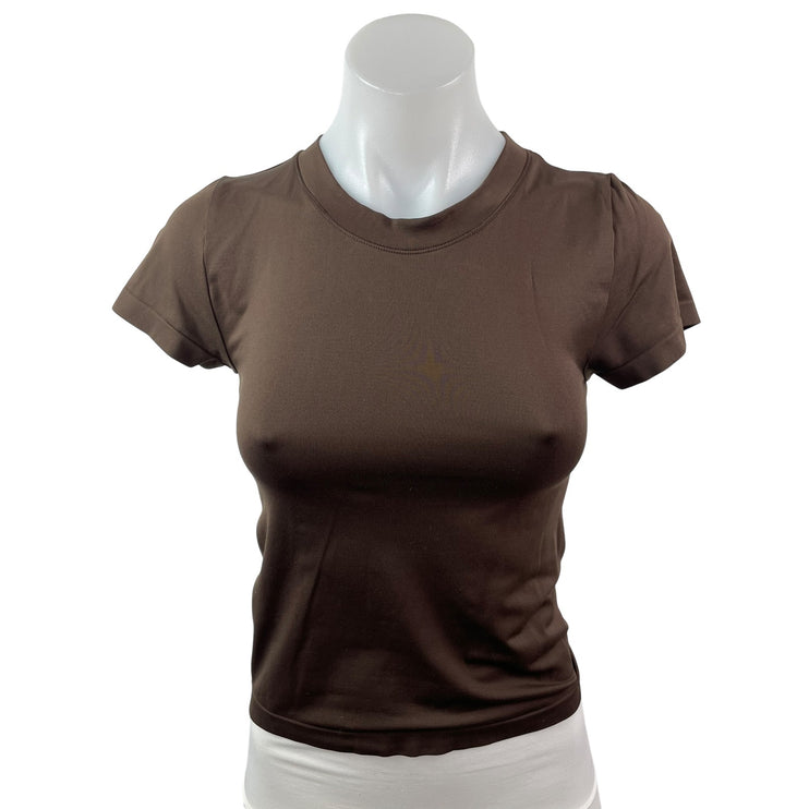 Aritzia Sunday Best Women's Brown Crew Neck Short Sleeve Crop Tee T-shirt Top S