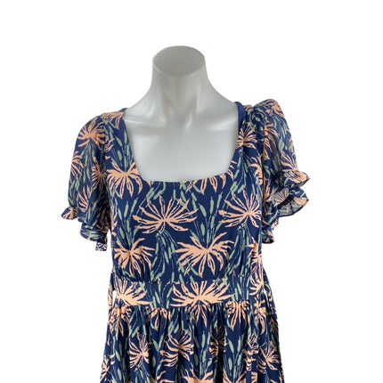 Madewell Multicolor Floral Ruffle Puff Sleeve Square Neck Midi A-Line Dress XS