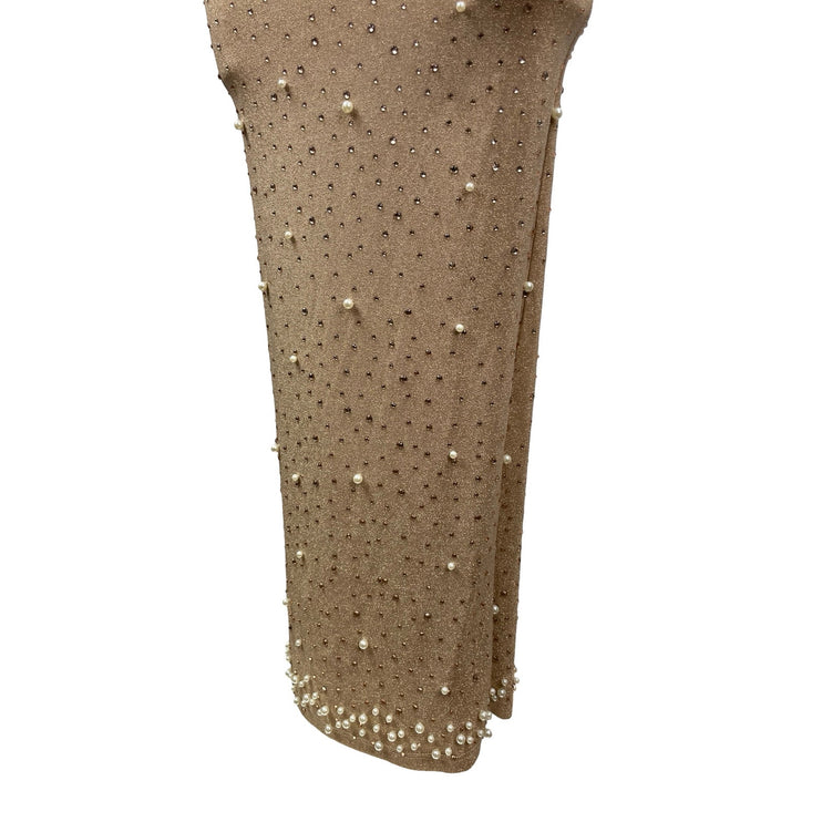 NEW PrettyLittleThing Gold Bandeau Tube Beaded Rhinestone Maxi Bodycon Dress 4