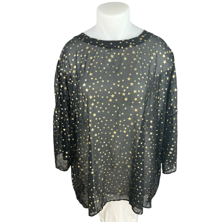 Glamorous Curve Black Gold Star Chiffon Sheer Long Sleeve Cover Up Blouse Top 20