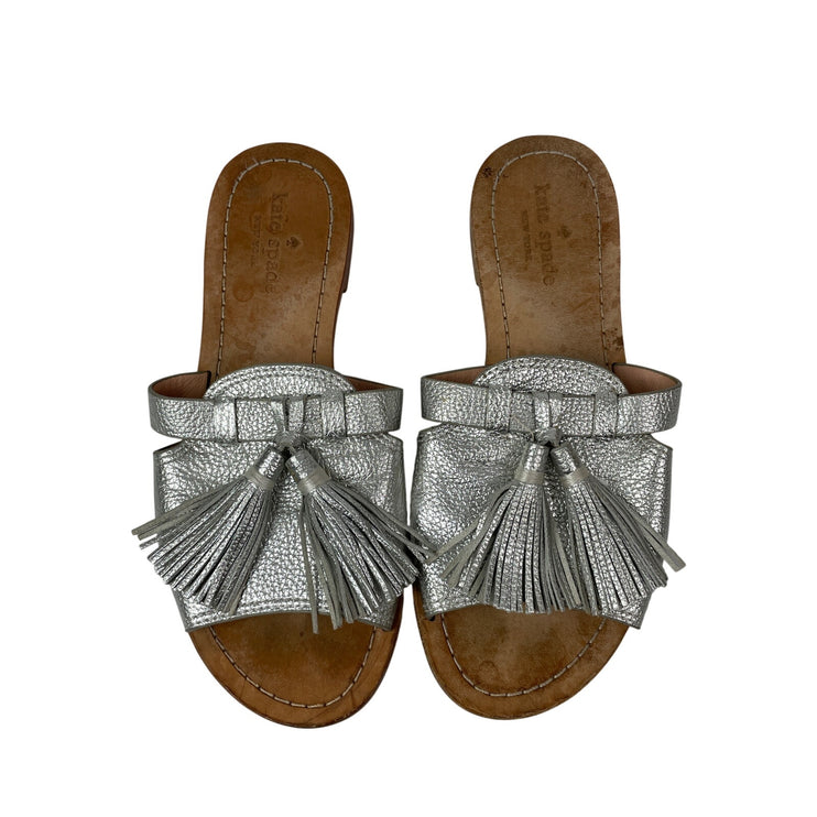 Kate Spade Silver New York Coby Women's Silver Tassel Flats Slides Sandals Sz 7