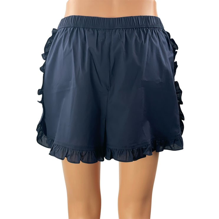 The Nature One Women's Navy Blue High Rise Ruffles Elastic Waist Lounge Shorts S