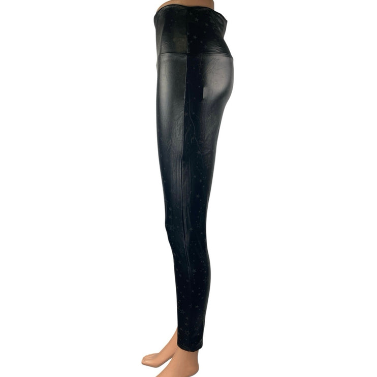 Le Lis Black Starry Print Faux Leather Vegan High Rise Leggings Pants Size S