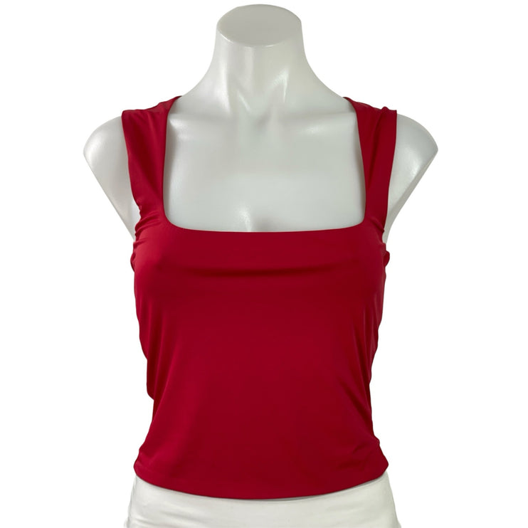 Princess Polly Womens Red Sleeveless Square Neck Stretch Crop Tank Top Size 6