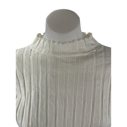 Zara Women's White Long Sleeve Ribbed Knit Lettuce Mock Neck Sweater Top Size L