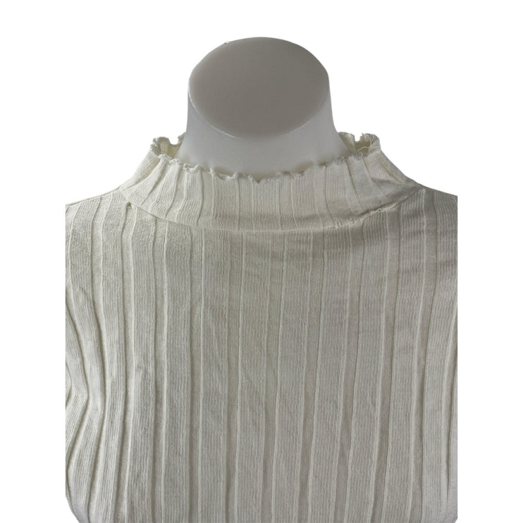 Zara Women's White Long Sleeve Ribbed Knit Lettuce Mock Neck Sweater Top Size L