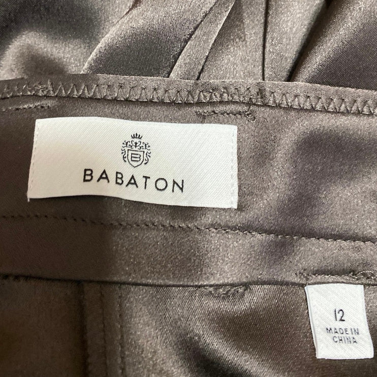 Aritzia Babaton Brown Silk Satin High Rise Tapered Barrel Trousers Pants Size 12